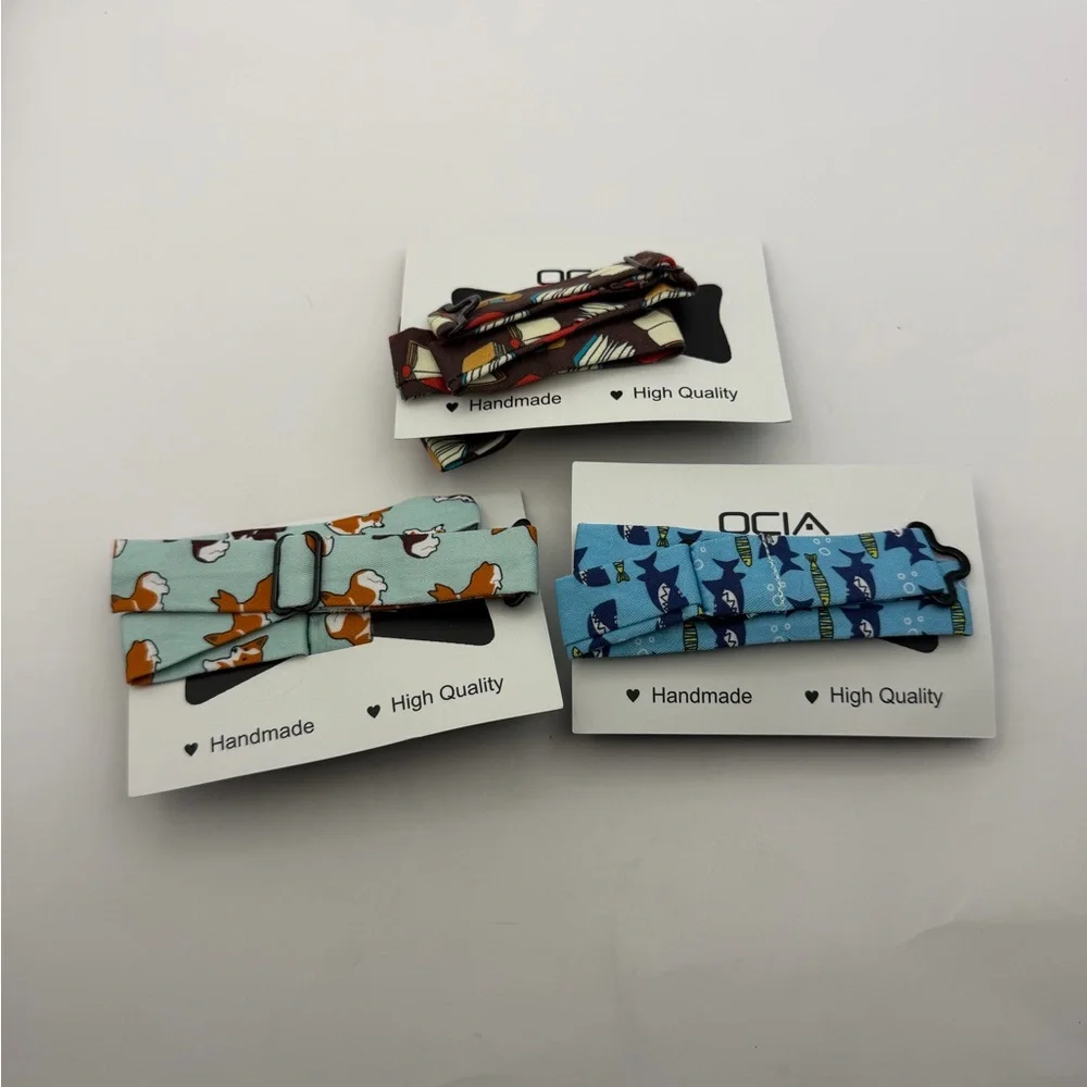 Three 4” Mixed Pattern Youth Bow Ties Attaches To Any Collar Handmade NWT